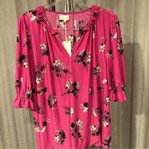 MELLODAY Pink Ruffled 3/4 Sleeve Blouse